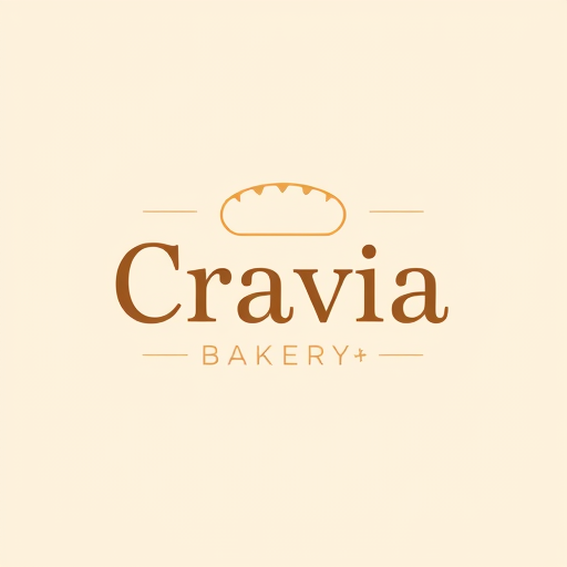 Professional logo design. A sleek and minimal logo for "The Cravia Bakery". Use soft pastel colors (cream, light beige, soft brown). Modern sans-serif font with a subtle bread or cupcake outline integrated into the text. Flat vector design, very clean and web-friendly.
