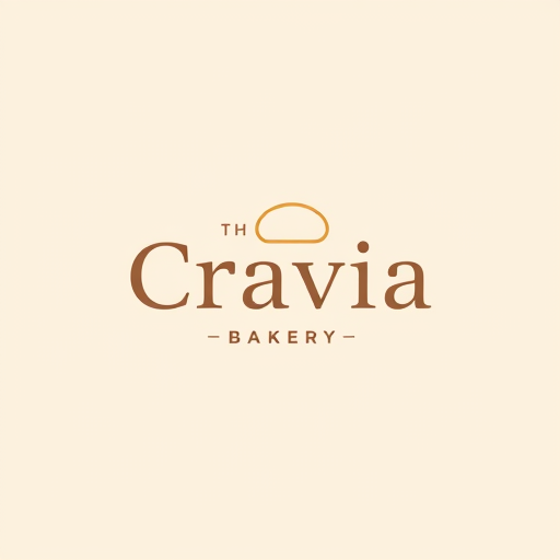 Professional logo design. A sleek and minimal logo for "The Cravia Bakery". Use soft pastel colors (cream, light beige, soft brown). Modern sans-serif font with a subtle bread or cupcake outline integrated into the text. Flat vector design, very clean and web-friendly.