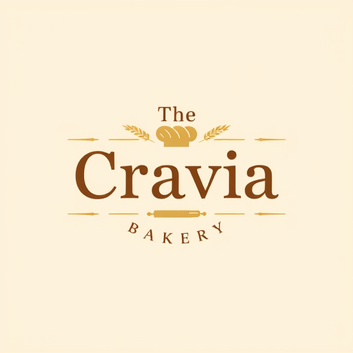 Professional logo design. A modern and elegant logo design for "The Cravia Bakery", featuring a warm and inviting style. Use a combination of soft pastel colors (cream, beige, brown, golden) with a touch of modern typography. Add minimal bakery elements like wheat, rolling pin, whisk, cupcake, or bread icon subtly blended into the design. The logo should feel premium yet friendly, perfect for a web portal. Clean, vector style, high resolution, professional branding.