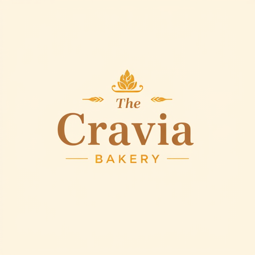 Professional logo design. A modern and elegant logo design for "The Cravia Bakery", featuring a warm and inviting style. Use a combination of soft pastel colors (cream, beige, brown, golden) with a touch of modern typography. Add minimal bakery elements like wheat, rolling pin, whisk, cupcake, or bread icon subtly blended into the design. The logo should feel premium yet friendly, perfect for a web portal. Clean, vector style, high resolution, professional branding.