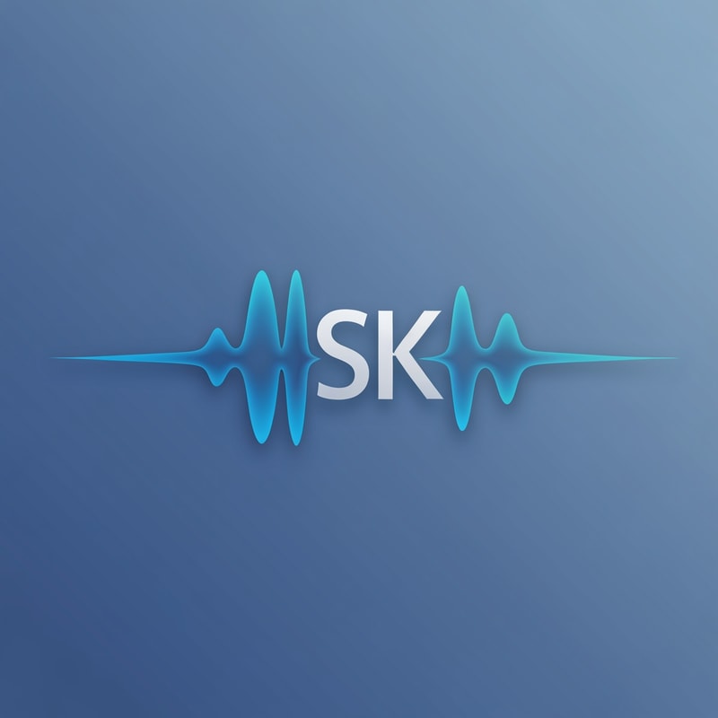 Design a 2D modern logo where a smooth soundwave morphs into the letters SK. Represents media, audio and production. Flat, futuristic, and clean vector design.