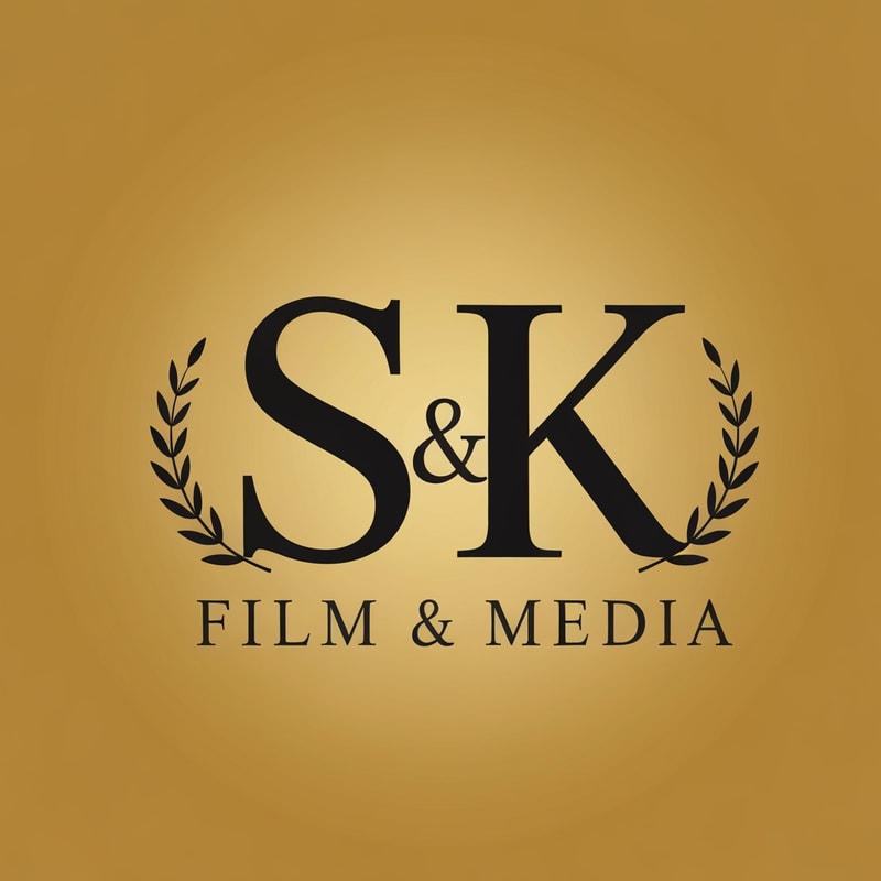 Create an elegant classic logo for SK Film & Media using premium gold and matte black. The letters S and K styled in a timeless serif or clean modern font. Add subtle classic film touches like a thin gold film reel ring or laurel leaves. Vintage studio vibe, classy, cinematic, and luxurious.
