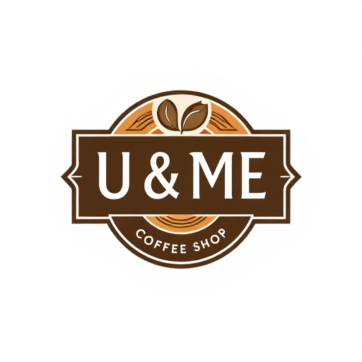 Professional logo design. "U & ME" Coffee Shop Logo — Modern and clean design, Monochromatic with warm wood accents, Soft and inviting, Contemporary illustration, Minimalist vector art, White background.