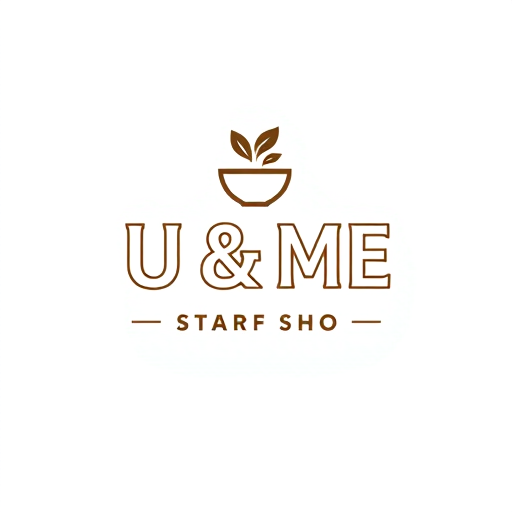 Professional logo design. "U & ME" Coffee Shop Logo — Modern and clean design, Monochromatic with warm wood accents, Soft and inviting, Contemporary illustration, Minimalist vector art, White background.