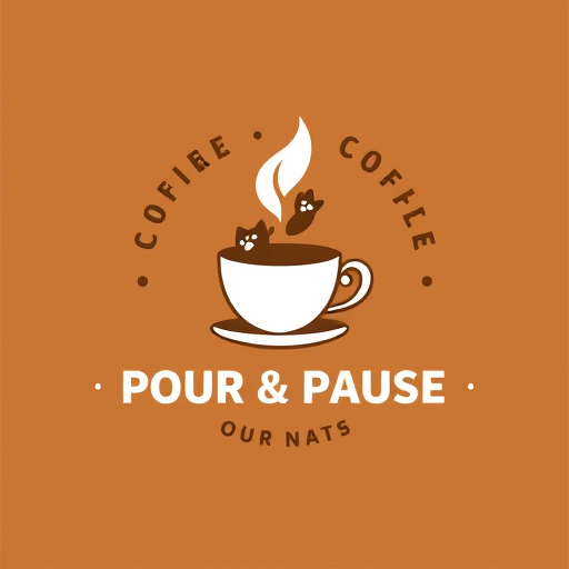 Professional logo design. I want to design a logo of coffee cafe, name pour and pause, with something connected to pet friendly and genz vibe