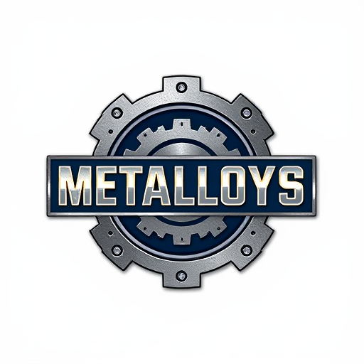 Professional logo design. Emblem for a scrap metal company specializing in nonferrous metals called Metalloys: A stylized depiction of various nonferrous metals interlocking with gears and industrial elements, suggesting recycling and transformation. The color palette should consist of metallic blues, silvers, and deep grays, with subtle hints of burnished copper or brass. Typography should be bold, sans-serif, and industrial, with a slightly distressed texture. Design with a strong influence from art deco and industrial design, emphasizing geometric shapes and robust lines. The visual execution details should include sharp, defined edges and a sense of weight and solidity. Background type should be a subtle, textured metallic gradient.