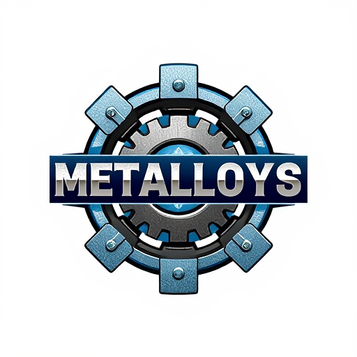 Professional logo design. Emblem for a scrap metal company specializing in nonferrous metals called Metalloys: A stylized depiction of various nonferrous metals interlocking with gears and industrial elements, suggesting recycling and transformation. The color palette should consist of metallic blues, silvers, and deep grays, with subtle hints of burnished copper or brass. Typography should be bold, sans-serif, and industrial, with a slightly distressed texture. Design with a strong influence from art deco and industrial design, emphasizing geometric shapes and robust lines. The visual execution details should include sharp, defined edges and a sense of weight and solidity. Background type should be a subtle, textured metallic gradient.