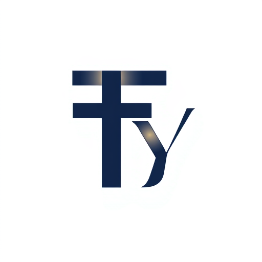 Professional logo design. Letterform for a modern stationary brand named "Ty": A clean and geometric arrangement of the letters T and Y, with subtle interlocking elements to create a unified and sophisticated mark, featuring a palette of deep navy blue, crisp white, and a touch of brushed gold, utilizing a sleek sans-serif font with slightly rounded edges, inspired by Bauhaus and Swiss design principles, with sharp lines and negative space to emphasize clarity, and a plain white background.