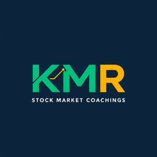 Professional logo design. Letterform for a YouTube stock market coaching channel named "KMR": The letters KMR intertwined with subtle upward-trending stock graph lines, Color palette: Deep navy blue, emerald green, and a touch of gold, Typography or stylistic treatment: Clean, modern, sans-serif font for KMR. Design an emblem-like feel with a professional and trustworthy aesthetic, incorporating subtle geometric elements that suggest precision and analysis, and a dark, professional background.
