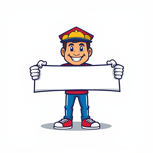 Professional logo design. generate a mascot logo of a person holding banner with both his hands for offline marketing (simple design) without background a png