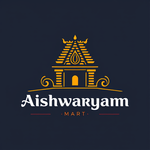 Professional logo design. Tamilnadu style temple Gopuram with deepam logo design for Departmental Store Names Aishwaryam Mart 