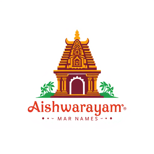 Professional logo design. Tamilnadu style temple Gopuram with deepam logo design for Departmental Store Names Aishwaryam Mart 
