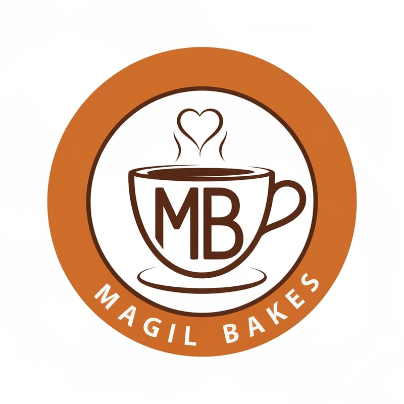 Magil Bakes Name need a circle emblem logo With tea cup shape with MB creative letters inside and heart shape in the steam