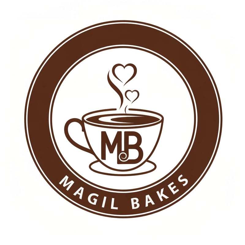 Magil Bakes Name need a circle emblem logo With tea cup shape with MB creative letters inside and heart shape in the steam
