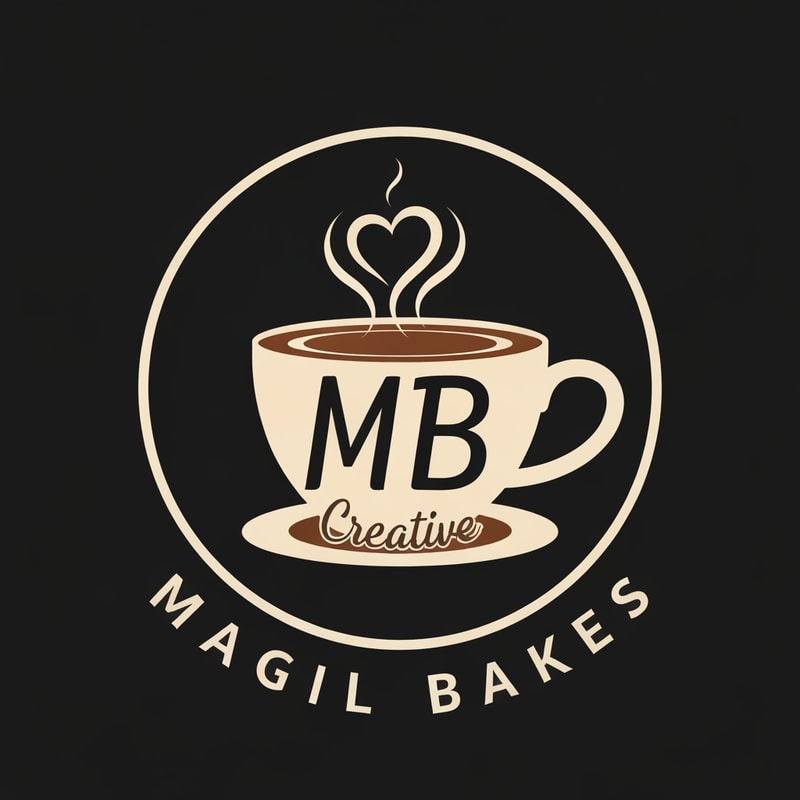 Magil Bakes Name need a circle emblem logo With tea cup shape with MB creative letters inside and heart shape in the steam