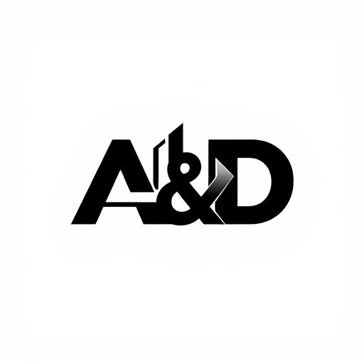 Professional logo design. “Create a bold and professional black & white logo for a construction company using the letters A & D as the central design elements. Incorporate a stylized building or skyscraper within or around the letters to symbolize construction and strength. The design should be clean, minimal, and highly recognizable, with sharp lines and strong geometry. Avoid gradients—use only solid black and white for maximum contrast and timeless appeal. The logo should convey stability, reliability, and modernity, making it suitable for both print and digital branding.”