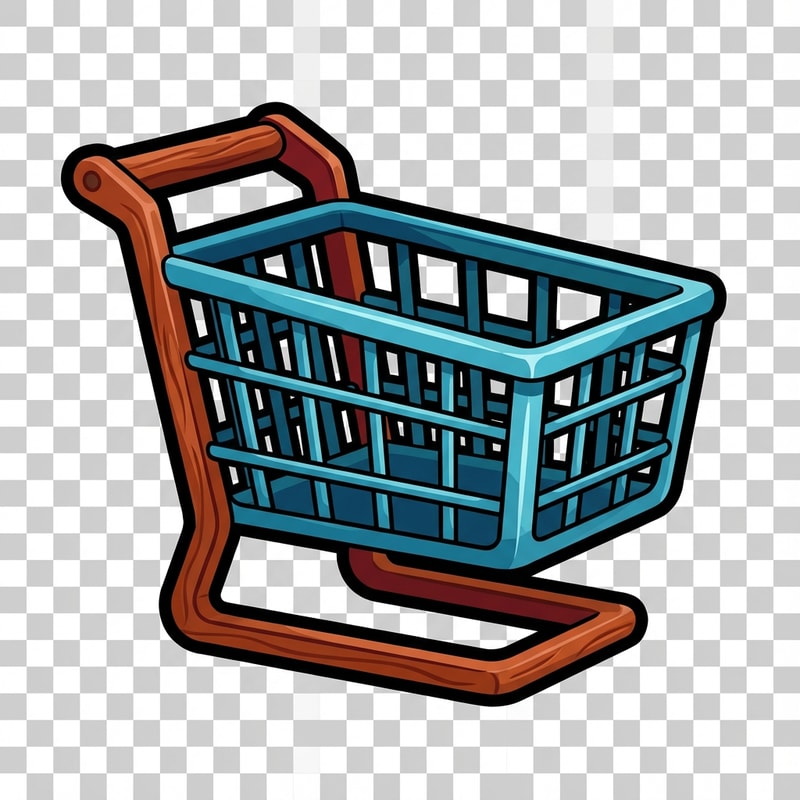 create a shopping cart with no wheels with no background

The attached image represents the overall artistic style and aesthetic. Use it as a reference for visual consistency and design language. Do not replicate these images directly, but capture the general artistic direction and style.

General color scheme includes: #50b4c8, #c85028, #14a0c8, #a01428, #006478

And follow these custom instructions: create cartoonish vector icons 