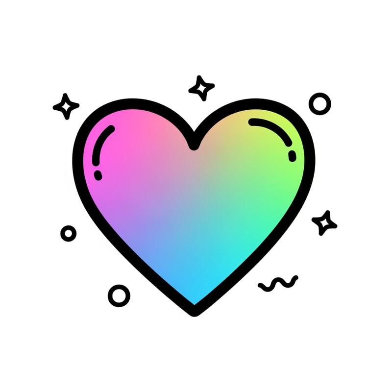 create an Y2k art looking flat vector heart cartoonish with black outline