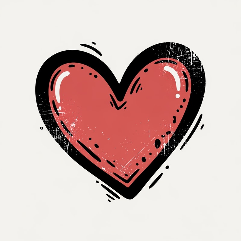 create an grungy art looking flat vector heart cartoonish with black outline