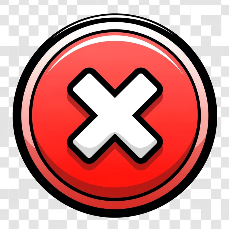 make a videogame close button dont put any words just a button make it cartoonish  but slightly cool modern looking with a transparent background and make it red and white and black with depth in color, stroke, design and detail but still cartoonish