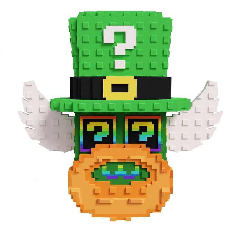 replace this green lucky block with this leprechaun lucky block ensure the leprechaun lucky block has the same art style and facing the same direction as the green lucky block