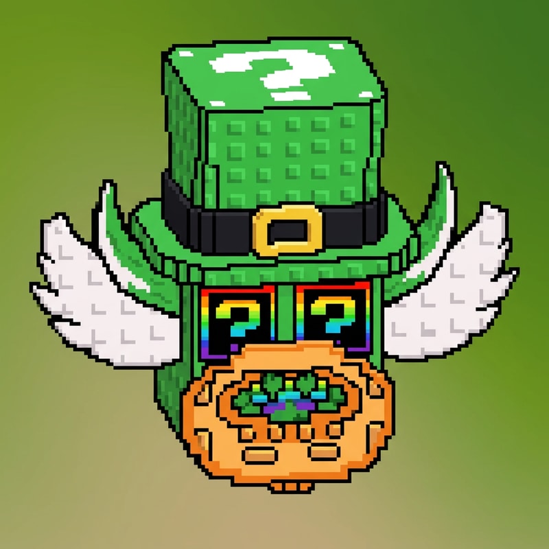 replace this green lucky block with this leprechaun lucky block ensure the leprechaun lucky block has the same art style and facing the same direction as the green lucky block