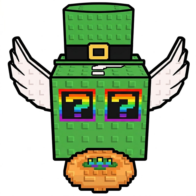 replace this green lucky block with this leprechaun lucky block ensure the leprechaun lucky block has the same art style and facing the same direction as the green lucky block
