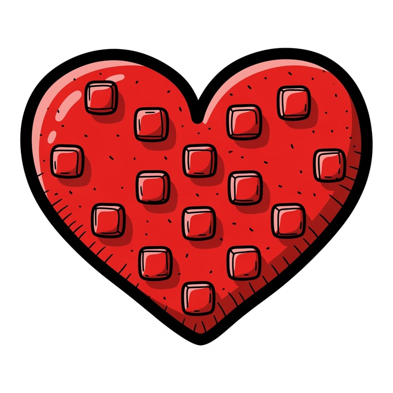 make a videogame style vector heart icon with a black outline make it look hand drawn also give it a roblox stud texture