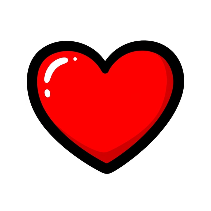 A flat vector game asset of a red heart icon, bold thick black marker outline, hand-drawn scribble style but clean edges, bright vibrant colors, Roblox GUI aesthetic, playful, cartoonish, isolated on a plain white background, high quality, 2D --no shading