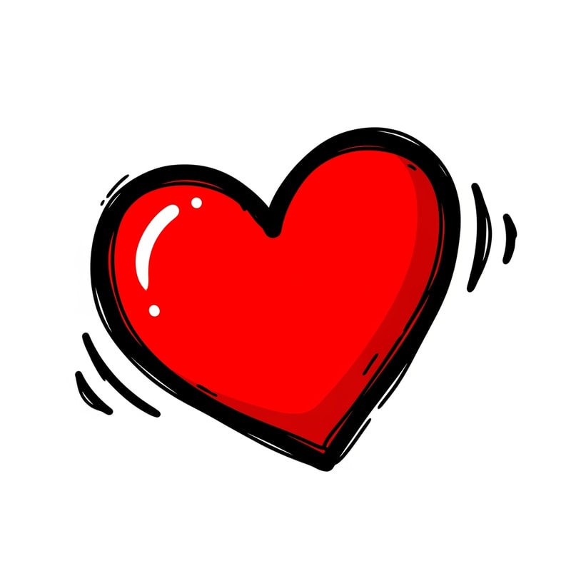 A red heart icon drawn in a doodle style, thick uneven black contour lines, marker texture, energetic video game power-up, casual aesthetic similar to Roblox user-generated content (UGC), vector graphic, simple and bold, white background
