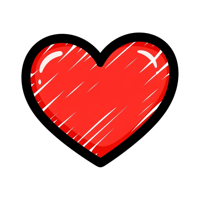 A flat vector game asset of a red heart icon, bold thick black marker outline, hand-drawn scribble style but clean edges, bright vibrant colors, Roblox GUI aesthetic, playful, cartoonish, isolated on a plain white background, high quality, 2D