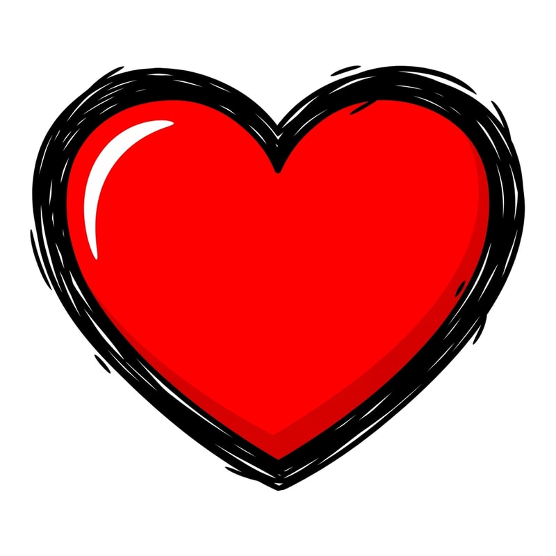A flat vector game asset of a red heart icon, bold thick black marker outline, hand-drawn scribble style but clean edges, bright vibrant colors, Roblox GUI aesthetic, playful, cartoonish, isolated on a plain white background, high quality, 2D