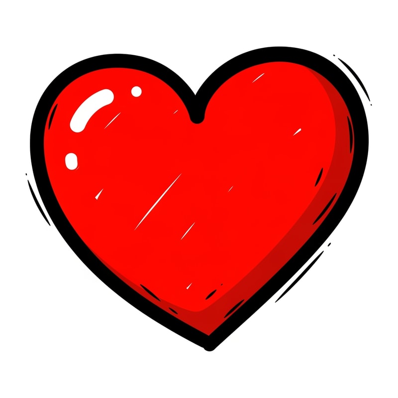 A red heart icon drawn in a doodle style, thick uneven black contour lines, marker texture, energetic video game power-up, casual aesthetic similar to Roblox user-generated content (UGC), vector graphic, simple and bold, white background