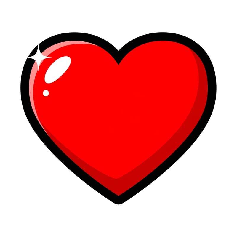 create a flat vector heart icon cartoonish with black outline anime style