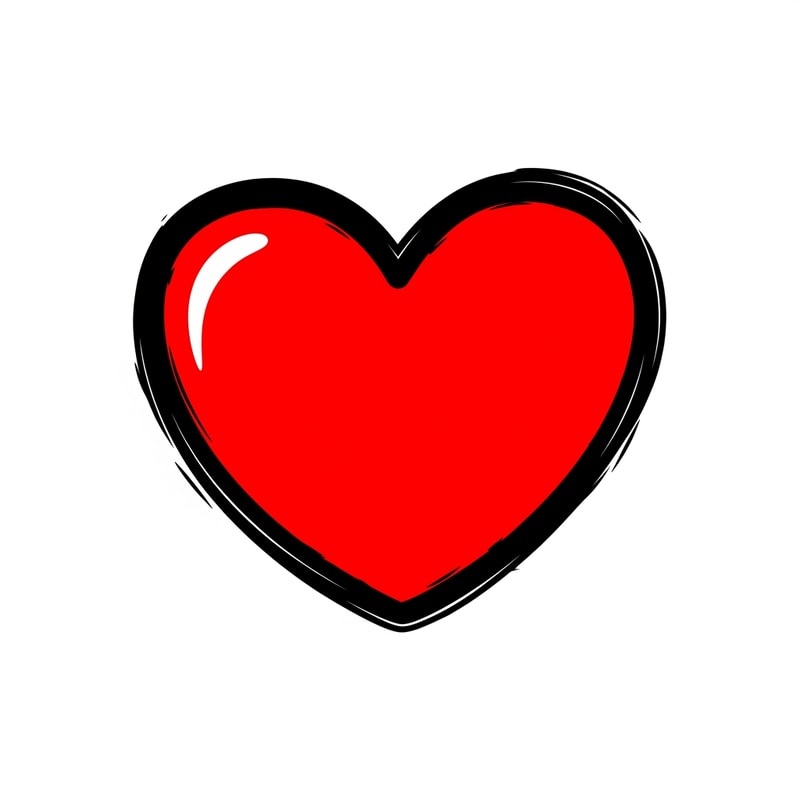 A flat vector game asset of a red heart icon, bold thick black marker outline, hand-drawn scribble style but clean edges, bright vibrant colors, Roblox GUI aesthetic, playful, cartoonish, isolated on a plain white background, high quality, 2D --no shading