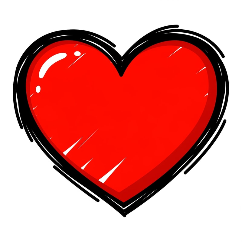 A flat vector game asset of a red heart icon, bold thick black marker outline, hand-drawn scribble style but clean edges, bright vibrant colors, Roblox GUI aesthetic, playful, cartoonish, isolated on a plain white background, high quality, 2D