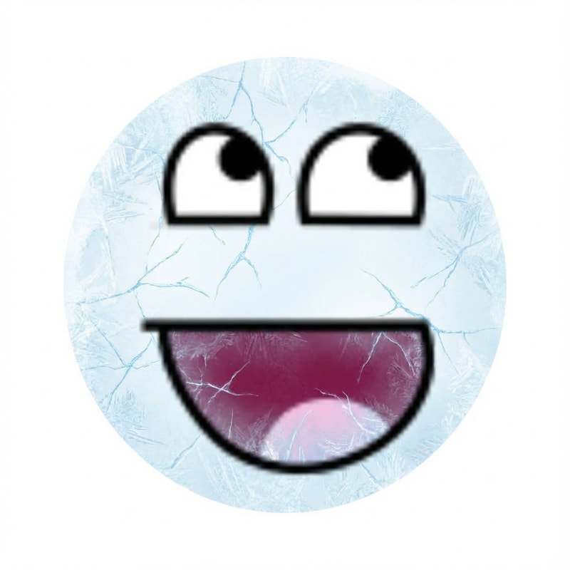 Add subtle frostbite effects to the face only. Keep the exact same face shape, eyes, mouth, proportions, line thickness, and background. Do not move, resize, or redesign any elements. Only add minimal icy texture and light blue frost cracks on the cheeks and forehead. Slightly cool the face color tone. No glow, no extra shading, no new details, no background changes.Do NOT add any circular border, outline, stroke, edge, or enclosing shape of any kind. Do NOT redraw or re-vectorize the face shape. Keep the face open with no boundary. Apply frostbite effects only to the existing facial features. Preserve the exact eyes, mouth, proportions, and background. No new shapes, no outlines, no borders, no frame.