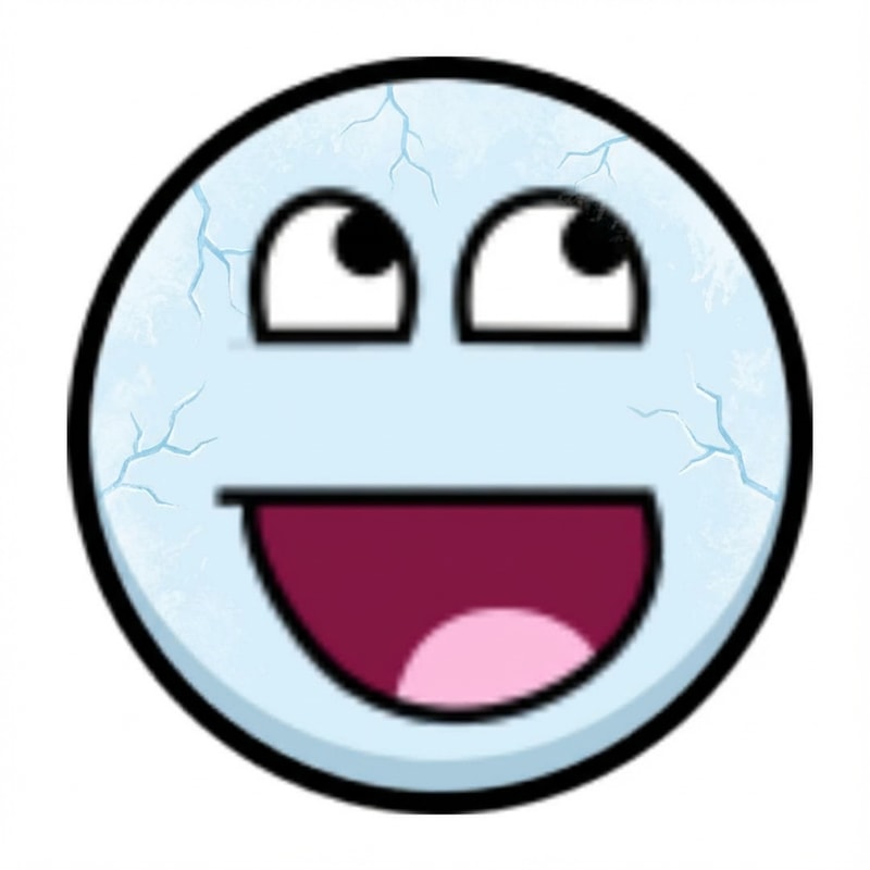 Add subtle frostbite effects to the face only. Keep the exact same face shape, eyes, mouth, proportions, line thickness, and background. Do not move, resize, or redesign any elements. Only add minimal icy texture and light blue frost cracks on the cheeks and forehead. Slightly cool the face color tone. No glow, no extra shading, no new details, no background changes.Do NOT add any circular border, outline, stroke, edge, or enclosing shape of any kind. Do NOT redraw or re-vectorize the face shape. Keep the face open with no boundary. Apply frostbite effects only to the existing facial features. Preserve the exact eyes, mouth, proportions, and background. No new shapes, no outlines, no borders, no frame.