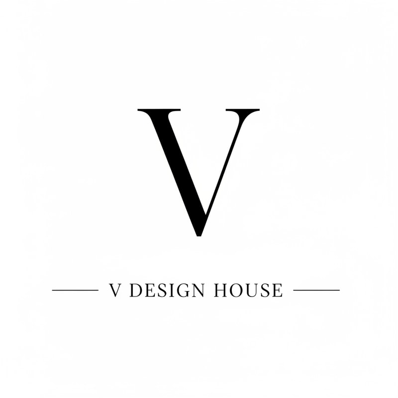 Large stylish “V” as the main element

Below it:
V Design House

Thin spacing, minimal layout

Style

Luxury serif font

Clean, high-fashion look (like designer brands)