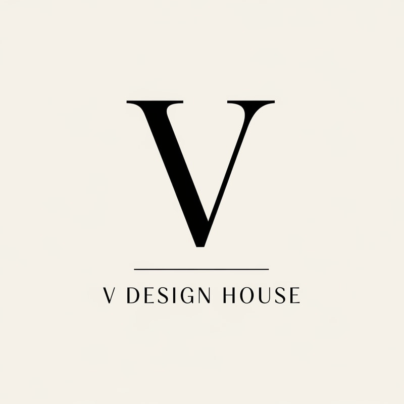 Large stylish “V” as the main element
Below it:
V Design House
Thin spacing, minimal layout
Style
Luxury serif font
Clean, high-fashion look (like designer brands)