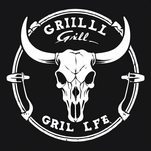 Professional logo design. Grill Life, Bovine Skull, Charcoal  <lora:sdxlbase20:1>