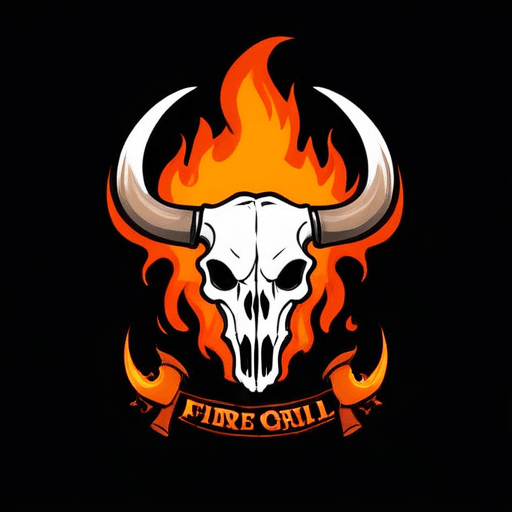 Professional logo design. Longhorn skull, fire, grill grate,  <lora:sdxlbase20:1>