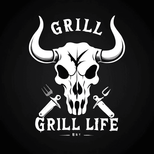 Professional logo design. Grill Life, Bovine Skull, Charcoal  <lora:sdxlbase20:1>