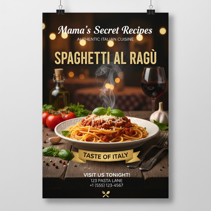 You design me different types of restaurant posters. The posters must be unique. I will give these designs to the client.