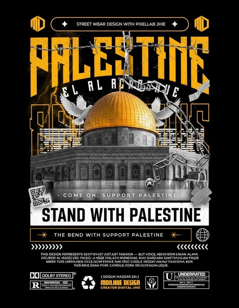 Stand with Palestine.
This design represents not just fashion — but a voice, a message, and a movement.
Inspired by the sacred Al-Aqsa Mosque (Masjid Al-Aqsa), this artwork symbolizes strength, resilience, and unity for those who continue to fight for justice and freedom.