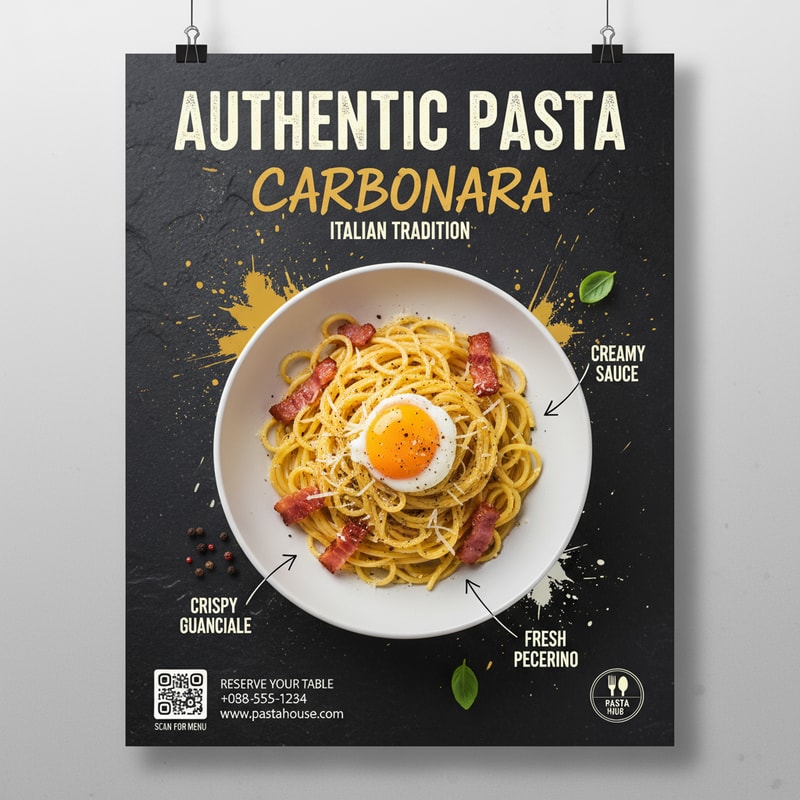 You design me different types of restaurant posters. The posters must be unique. I will give these designs to the client.