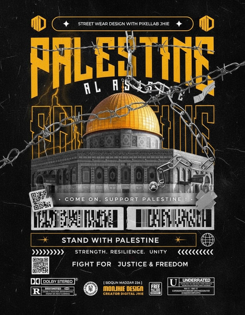 Stand with Palestine.
This design represents not just fashion — but a voice, a message, and a movement.
Inspired by the sacred Al-Aqsa Mosque (Masjid Al-Aqsa), this artwork symbolizes strength, resilience, and unity for those who continue to fight for justice and freedom.