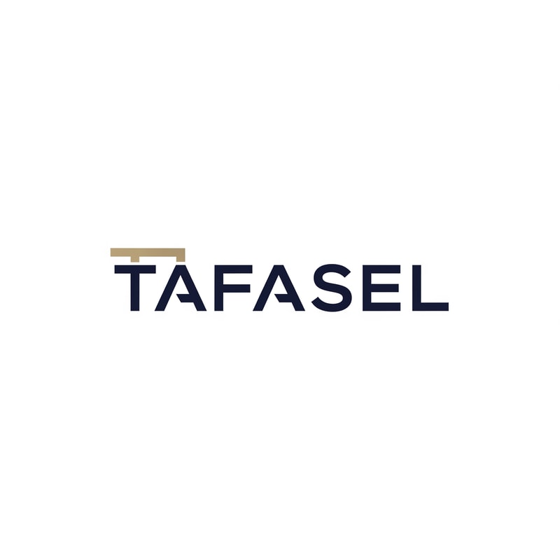 Design a clean, minimalist, and futuristic wordmark logo for a general contracting company named “TAFASEL”.

Concept:
- The logo must be purely typographic using the word “TAFASEL” only (no icons or إضافات خارجية).
- Introduce a subtle, intelligent design twist on the first letter “T” to reflect engineering or construction (e.g., structural beam, modular joint, architectural alignment).
- The modification must be minimal, precise, and seamlessly integrated — not decorative or exaggerated.

Style:
- Modern, professional, and high-end corporate identity
- Minimalist with a futuristic touch
- Strong geometric construction and visual balance
- Clean lines, sharp edges, and precise spacing
- Reflects reliability, structure, and technical excellence

Typography:
- Custom geometric sans-serif style
- Slightly bold weight
- Balanced kerning and alignment
- Letters should feel engineered, not stylized

Colors:
- Use a refined, non-light color palette such as:
  - Deep navy
  - Graphite / charcoal black
  - Dark steel blue
- Optional: very subtle accent (e.g., muted metallic gold or deep cyan)
- Avoid bright, neon, or washed-out colors

Background:
- Pure white background only

Output:
- Centered composition
- Flat design (no mockups, no shadows, no textures, no gradients unless extremely subtle)
- Vector style appearance (sharp and scalable)
- High resolution

Mood:
- Confident, precise, and modern
- Slightly futuristic but still practical and grounded for a construction company