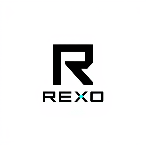 Professional logo design. Geometric Letterform Logo for a futuristic technology company named "REXO": A stylized, open geometric 'R' symbol with subtle integrated 'X' in negative space, paired with a custom geometric sans-serif wordmark. Black and white primary color palette with optional deep electric blue or soft cyan accent. Typography is clean, balanced, slightly spaced geometric sans-serif with a subtly distinct 'X'. Influence of high-end branding studios and modern engineering, emphasizing precision, intelligence, and reliability. Visual execution is flat, minimalist, sharp-edged geometric shapes, intentional negative space, no 3D effects or textures. Background is transparent.