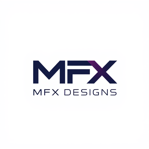 Professional logo design. Design a modern, bold logo for a creative design studio called 'MFX Designs'. The logo should include a sleek, abstract 'MFX' monogram or symbol, with a clean geometric or tech-inspired feel. The style should be minimalist, professional, and futuristic. Include a version with the full name 'MFX Designs' and one icon-only version
